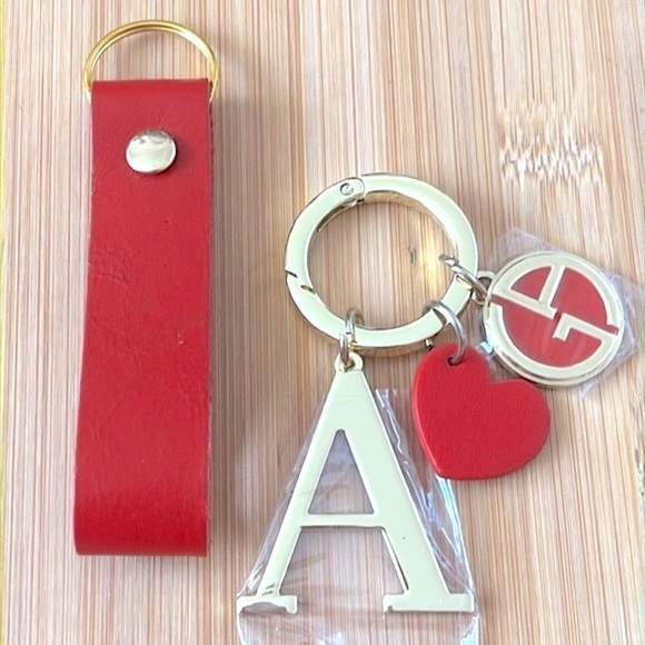 Brand New Giorgio Armani Gold Tone & Red Monogram A Keychain & Red Leather Strap - Picture 13 of 13
